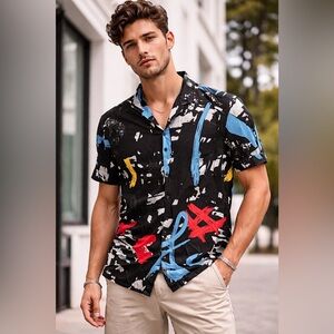 Brave Soul London Abstract Print Button Down Shirt Men’s Medium NWT